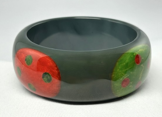 SZ29 Shultz big steel blue/dotted ovals bakelite bangle - Image 2