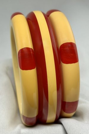 Shultz and Pantti artisan red and custard bakelite bangles