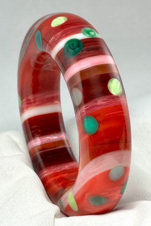 AP17 Showstopper red laminated stripes and dots bakelite bangle