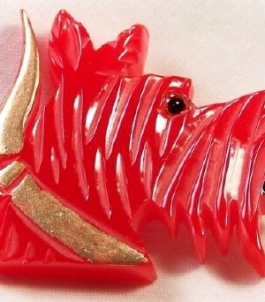 Foltz 18 red Scottie head/gold bow pin
