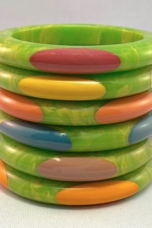 T51 Lime/pastel oval dots bangles