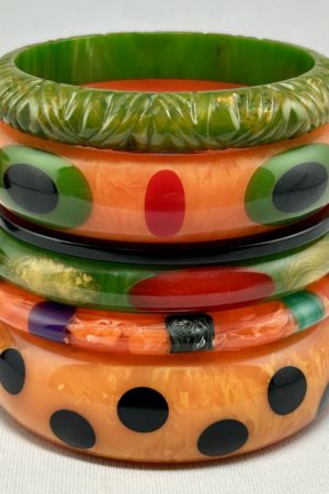 Shultz, Atelier Papillon & vintage bakelite bangles stack