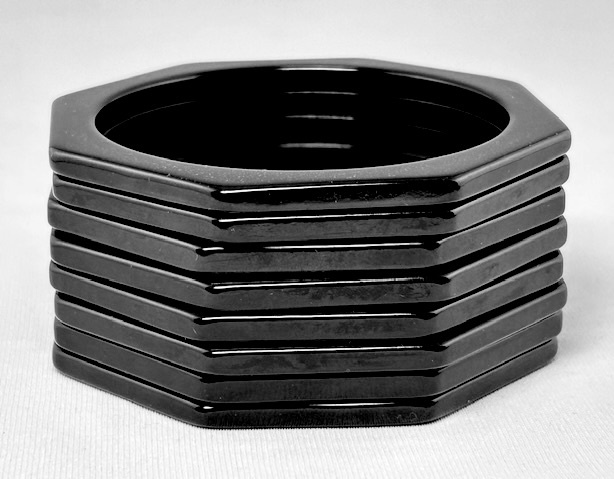 BS1 Licorice black octagon bakelite spacer bangles - Image 2