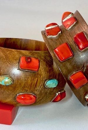 LG236 Wood bangles with coral & turquoise