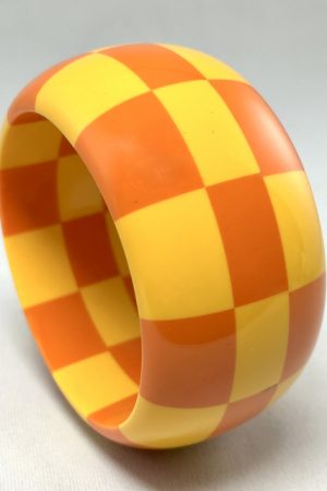 LG266 Wide yellow and orange resin checkerboard bangle