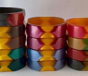 LG314 60s Moonglow lucite two tone bangle bracelets