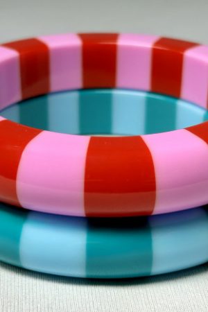 Pink/red and turquoise//blue striped lucite bangles