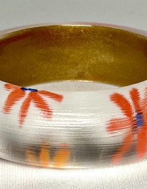 LG186 Hand painted orange flowers lucite bangle