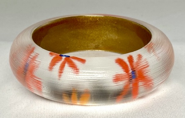 LG186 Hand painted orange flowers lucite bangle