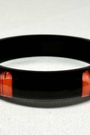 LG191 Dark eggplant lucite bangle with 6 marbled orange dots