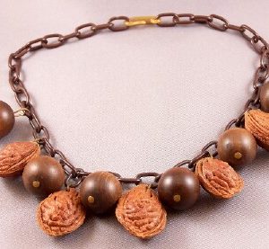 BN31 Peach pit/wood ball necklace
