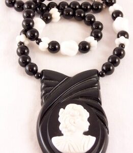 BN35 Black bakelite cameo necklace
