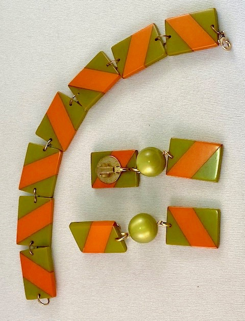 BB334 Olive green/orange bracelet & earrings