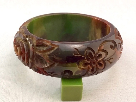 BB718 Wide rose carved dark end of day bangle - Image 2