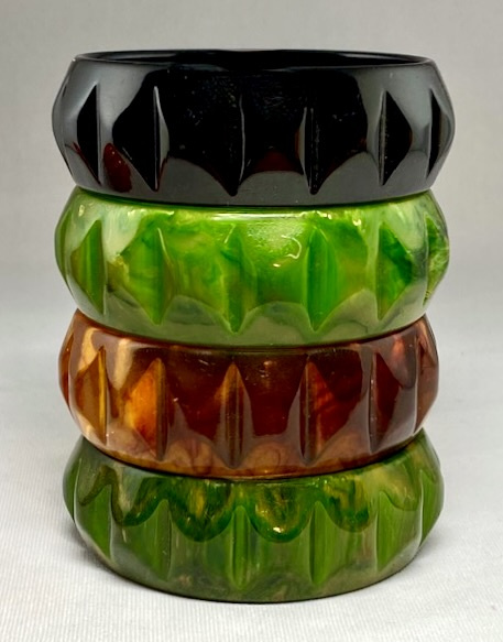 BB146 Wide daisy or pillow carved bakelite bangles - Image 3