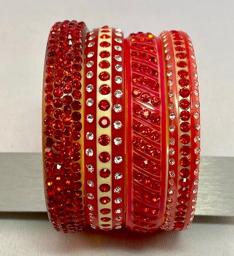 BB179 Red and clear celluloid bangle stack - Image 2